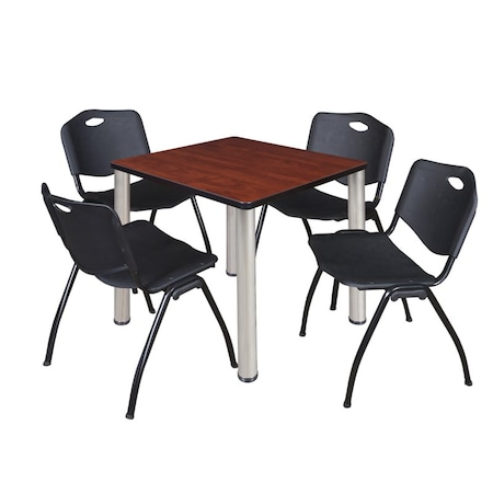 Kee Kee Square Table & Chair Set, Wood, Metal, Plastic Top, Cherry TB3030CHBPCM47BK